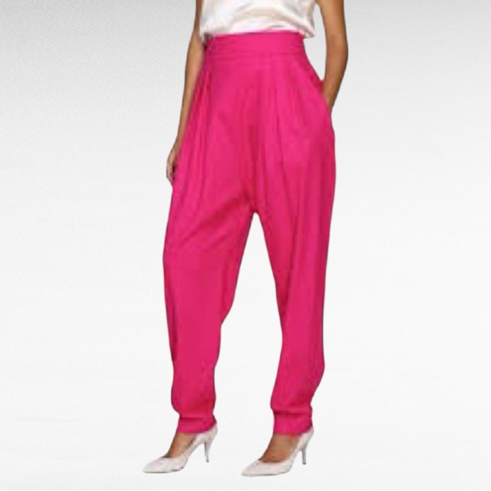 VINTAGE | MAREN Magenta Pink Slouchy High Waist Harem Preppy Chic Pleated Pants